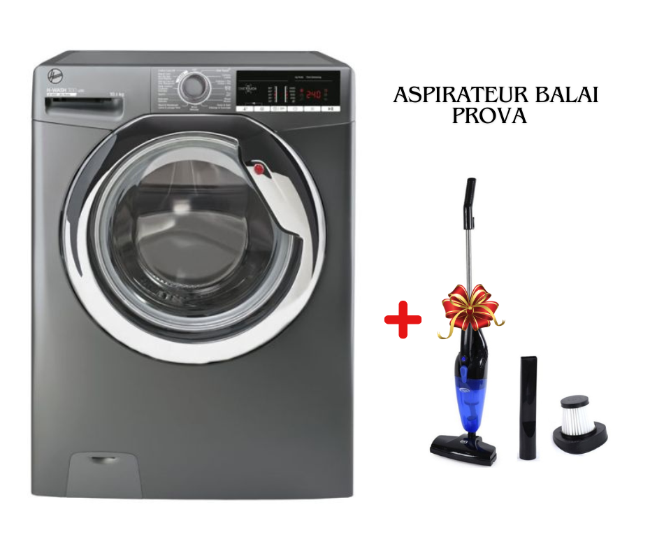 Lave linge Hoover H-WASH 300 LITE H3WS4105TCGE-04 - 10.5 KG Smart - 1400 trs - Silver + ASPIRATEUR BALAI PROVA offerte