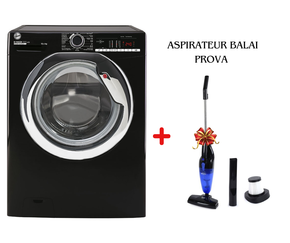 Lave linge Hoover H-WASH 300 LITE H3WS4105TCBE-04 - 10.5 KG Smart  1400 trs - Noir + ASPIRATEUR BALAI PROVA offerte