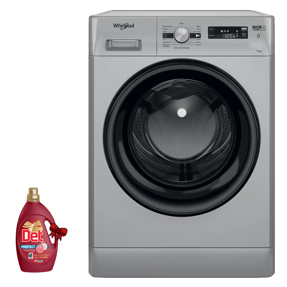 Lave Linge Whirlpool Hublot FFWS 7235 SB NA 7 kg - 1200 Tours/min - 6ème sens - Silver + Det 4Kg Offert