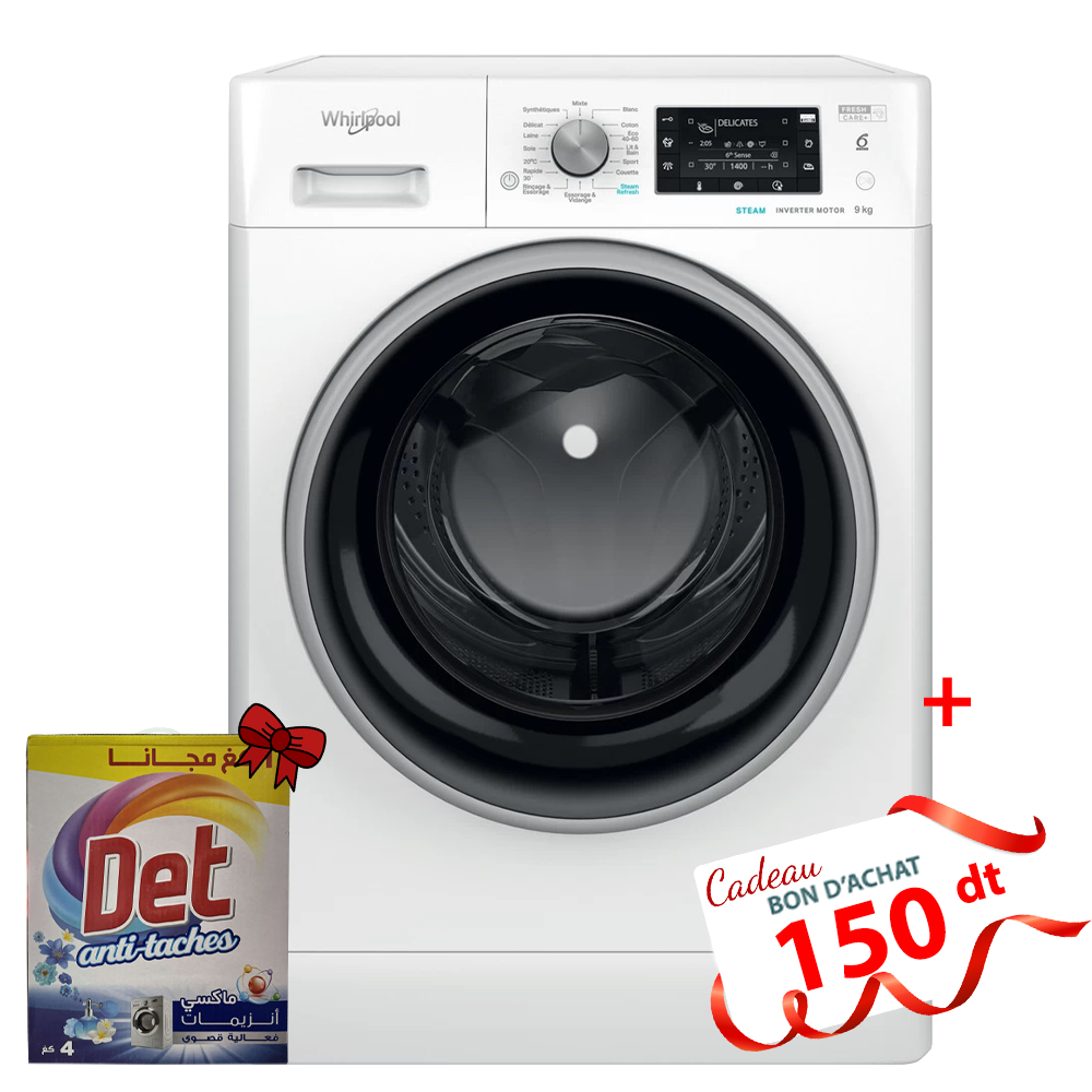 Lave linge Frontale WHIRLPOOL FFWD9248WBS-VNA - 9kg + Det Gel 2.5 L + 1 L Offert