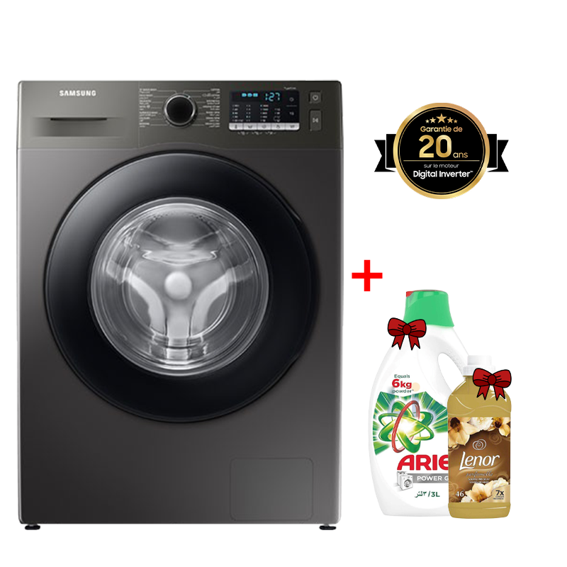 Lave linge SAMSUNG Ecobubble™ 7kg - Inverter - SILVER - WW70TA046AX +GEL ARIEL + LENOR SOUFFLE PRÉCIEUX