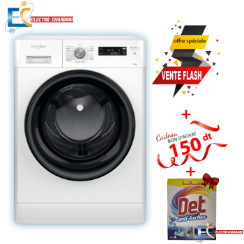 Lave Linge Whirlpool Hublot FFWS 7235 WB NA 7 kg - 1200 Tours/min - 6ème sens - Blanc   +  Det 4 Kg Offert