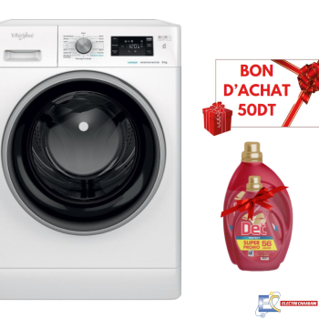 Lave Linge Whirlpool Frantale 8 kg  1200 Tours/min - 6ème sens - Blanc - FFWB 8248 WBS V NA + 50 DT Bon D'achat +  Det 2.5L + 1L  Offert