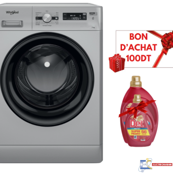 Lave Linge Whirlpool Frontale FFWD 9248 SBS V NA -9kg - 1200Tours/min - 6ème sens - Silver + Det Gel 2.5L + 1L Offert + Bon D'achat 100 DT