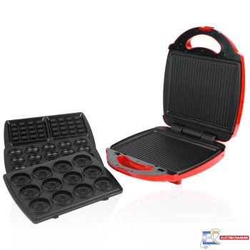 Appareil De Cuisson 4 En 1 TOPMATIC Panini- Gaufre - Zouza - Maamoul - Rouge - EST-1400.2 -  1400 W