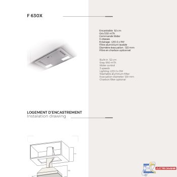 Hotte Encastrable Cheminée Focus F.630X - 52Cm - Inox