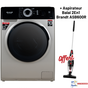 Lave linge Frontale Brandt BAM104QVSBL  10.5 ,KG - 1400 trs - Vapeur + Aspirateur Balai 2En1 Brandt ASB600R