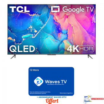 Téléviseur TCL C635 55" 4K QLED Google TV & Game Master Pro Noir - 55C635 + Abonnement Waves IPTV 12 Mois Offert