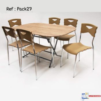 Pack table SOTUFAB 146 X 94 PVC Chêne Brut + 6 Chaises MIMI grège - PACK27CB