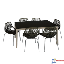 PACK SALLE A MANGER SERENA - PACK08VNR-GR VITRE NOIR SOCLE GREGE TABLE 120*50 + 06 CHS CONFORT NOIR